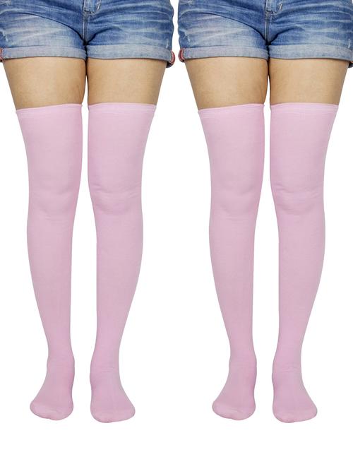 pink coloured cotton thigh length sock - 18876838 - Very Small Image - 1