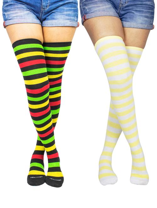 multi coloured cotton thigh length sock - 18876914 - Very Small Image - 1