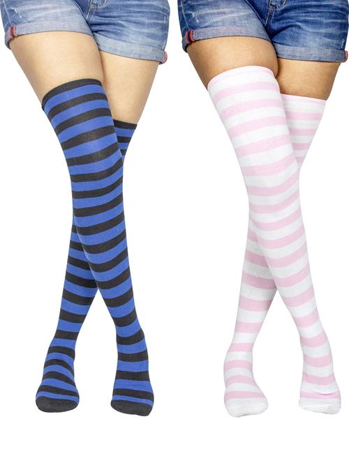 multi coloured cotton thigh length sock - 18876943 - Very Small Image - 1