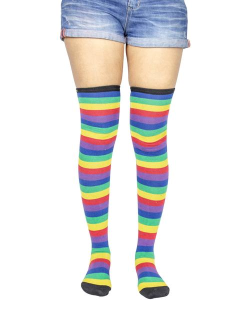 multi coloured cotton thigh length sock - 18876956 - Very Small Image - 1