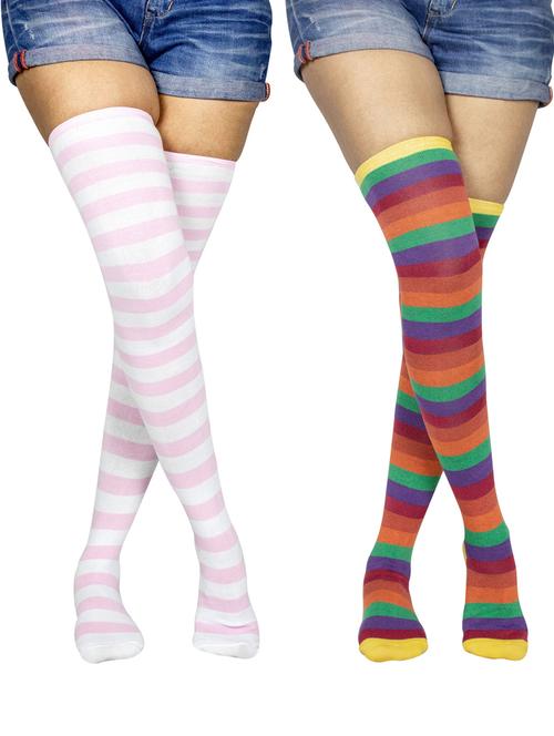 multi coloured cotton thigh length sock - 18876968 - Very Small Image - 1