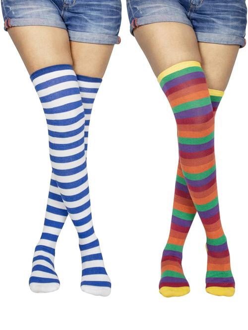 multi coloured cotton thigh length socks - 18877007 - Very Small Image - 1