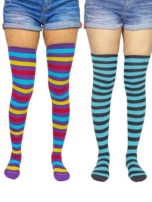 multi coloured cotton thigh length socks - 18877008 - Very Small Image - 1