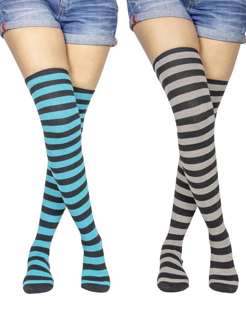 multi coloured cotton thigh length socks - 18877009 - Very Small Image - 1