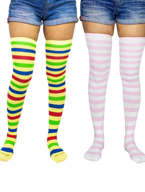 multi coloured cotton thigh length socks - 18877020 - Very Small Image - 1