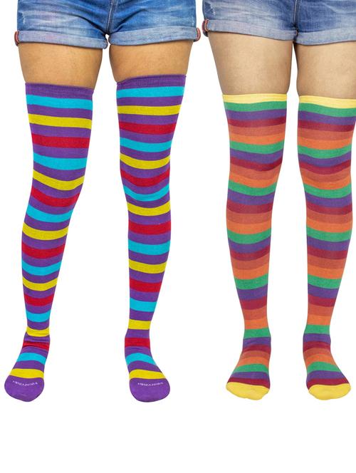 multi coloured cotton thigh length socks - 18877033 - Very Small Image - 1