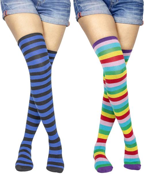 multi coloured cotton thigh length socks - 18877036 - Very Small Image - 1