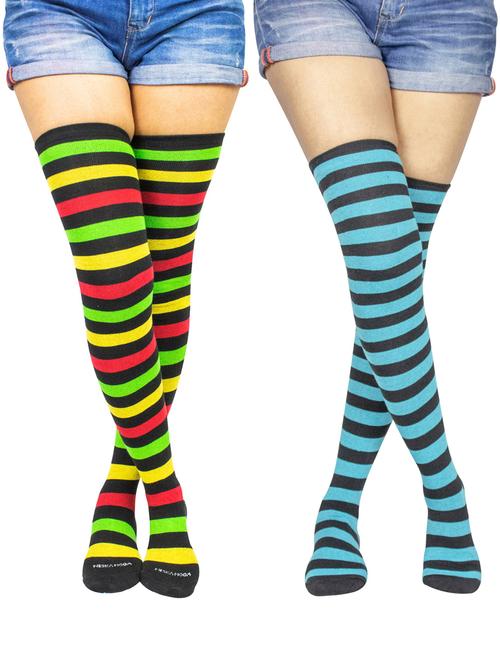 multi coloured cotton thigh length socks - 18877037 - Very Small Image - 1