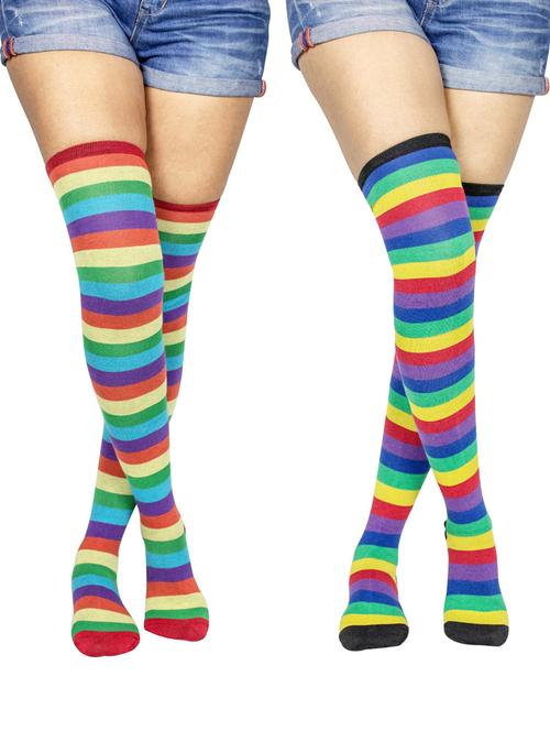 multi coloured cotton thigh length socks - 18877048 - Very Small Image - 1