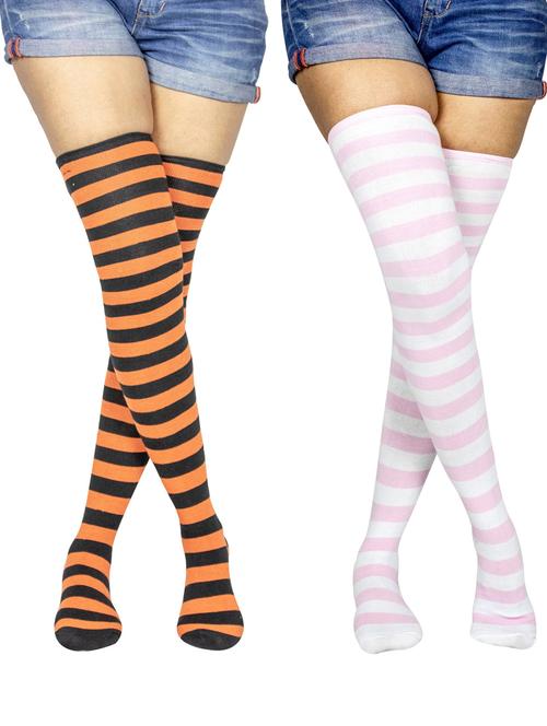 multi coloured cotton thigh length socks - 18877053 - Very Small Image - 1