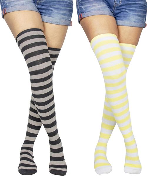 multi coloured cotton thigh length socks - 18877055 - Very Small Image - 1