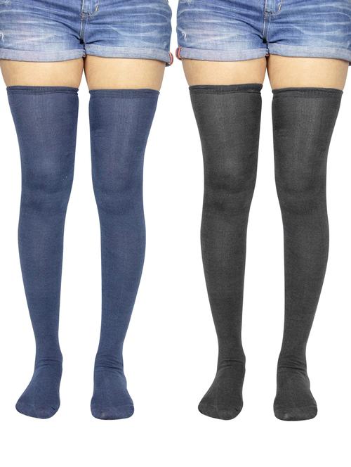 multi coloured cotton thigh length socks - 18877071 - Very Small Image - 1