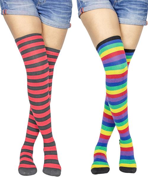 multi coloured cotton thigh length socks - 18877083 - Very Small Image - 1