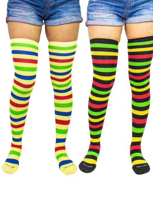 multi coloured cotton thigh length socks - 18877084 - Very Small Image - 1