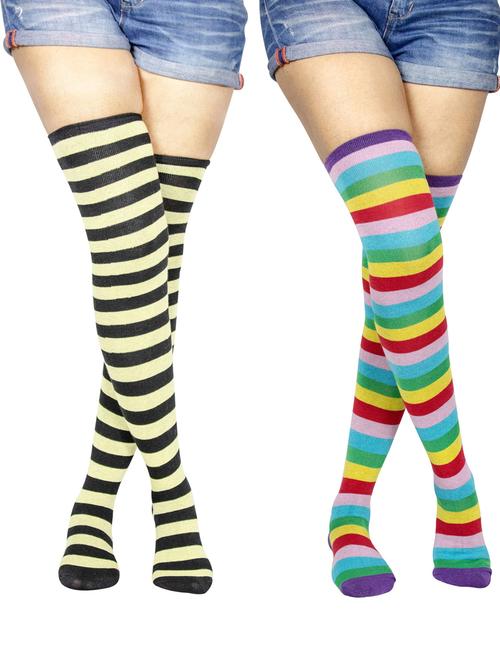 multi coloured cotton thigh length socks - 18877094 - Very Small Image - 1