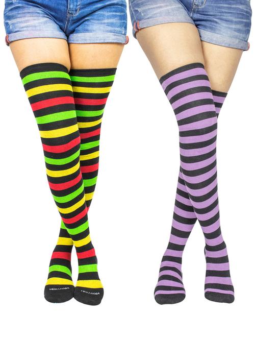 multi coloured cotton thigh length socks - 18877104 - Very Small Image - 1