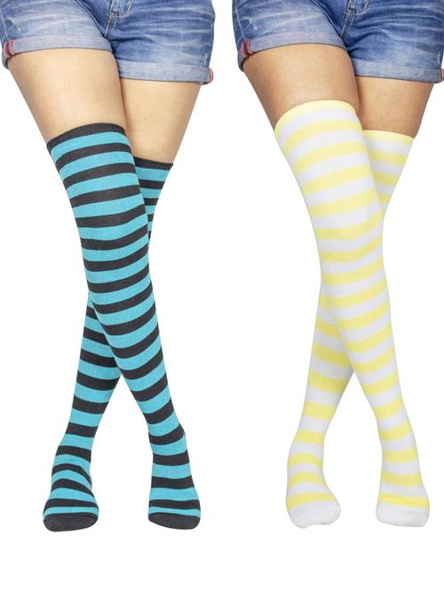 multi coloured cotton thigh length socks - 18877106 - Very Small Image - 1