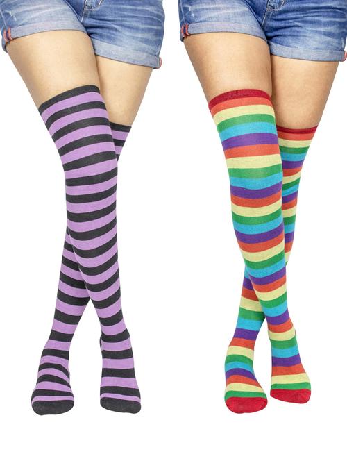 multi coloured cotton thigh length sock - 18877112 - Very Small Image - 1
