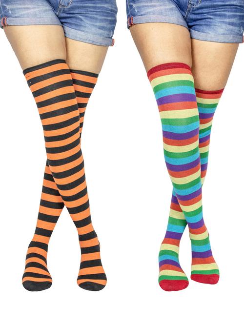 multi coloured cotton thigh length sock - 18877225 - Very Small Image - 1