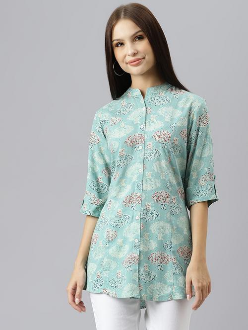 light blue printed mandrian a line tunic - 18878034 - Very Small Image - 1