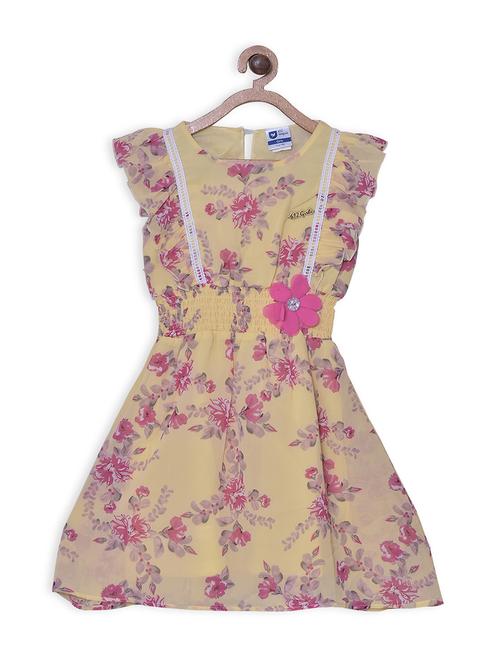 yellow floral georgette frock - 18878528 - Very Small Image - 1