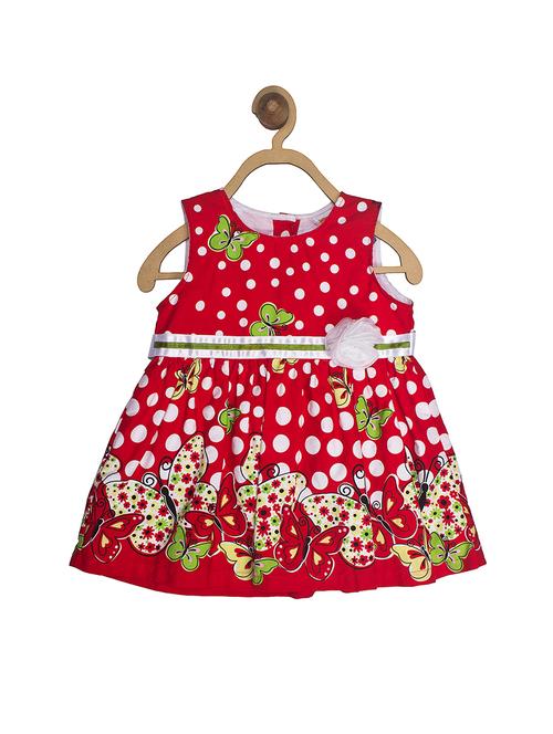 red polka dots printed chiffon frock - 18878591 - Very Small Image - 1