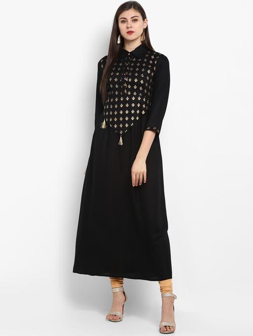 black coloured jacquard kurta - 18880939 - Very Small Image - 1