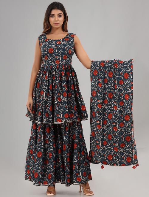 printed kurta sharara suit set - 18881058 - Very Small Image - 1