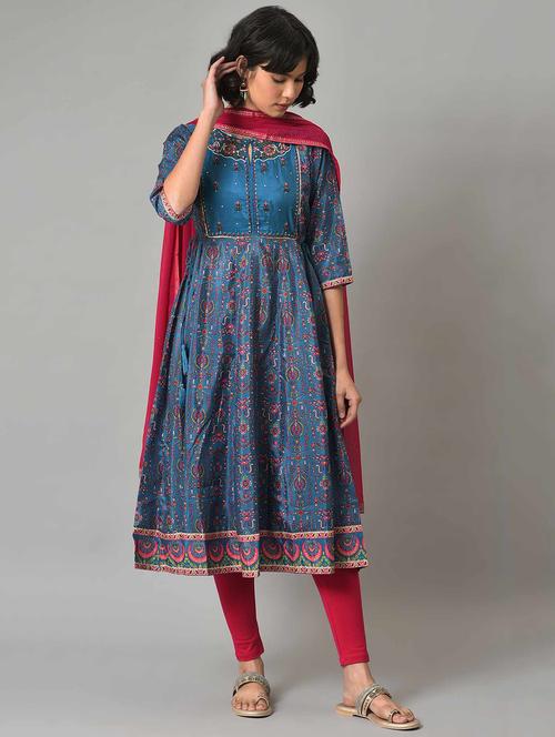 printed flared kurta set - 18882647 - Very Small Image - 1