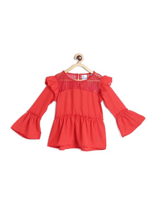 red lace yoke woven regular top - 18882931 - Very Small Image - 1