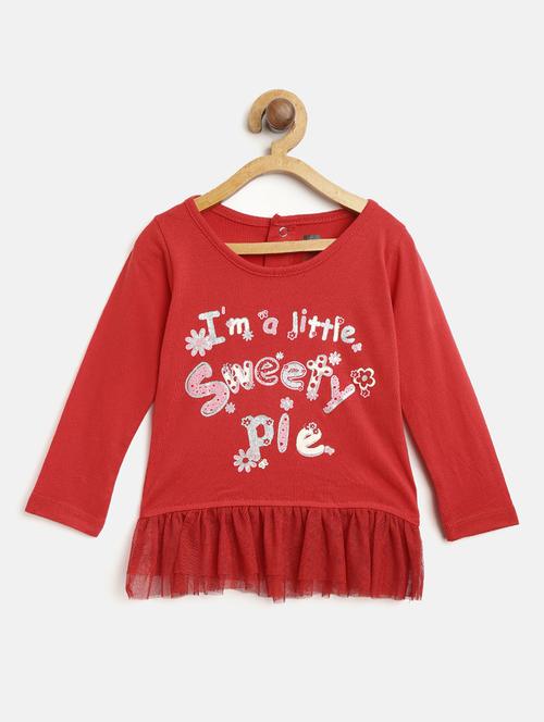 red typography knit & net regular top - 18883011 - Very Small Image - 1