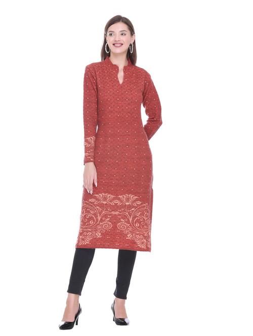 orange solid woolen kurta - 18885902 - Very Small Image - 1