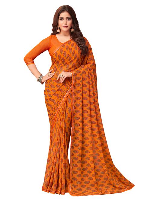 orange coloured printed saree - 18886551 - Very Small Image - 1