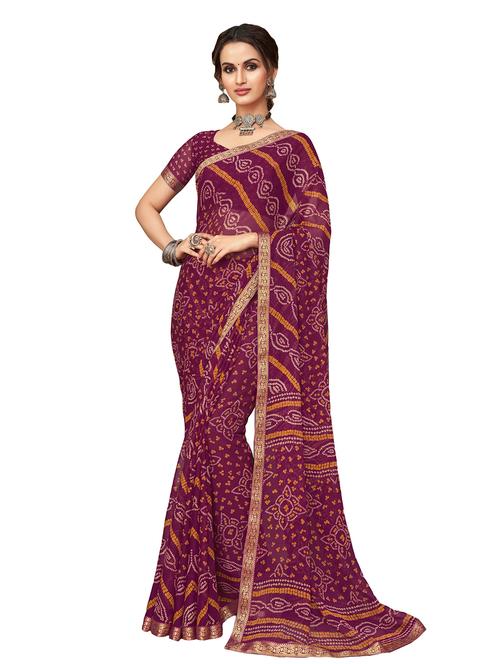 purple coloured printed saree with blouse - 18886553 - Very Small Image - 1