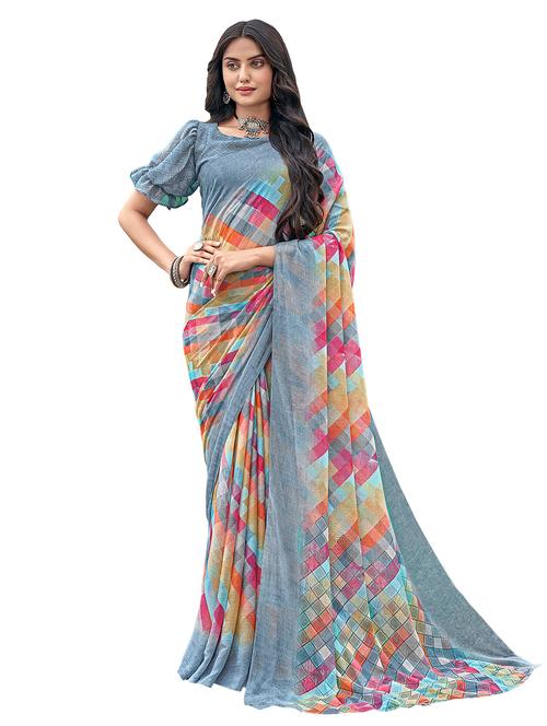 geometric printed saree with blouse - 18886598 - Very Small Image - 1