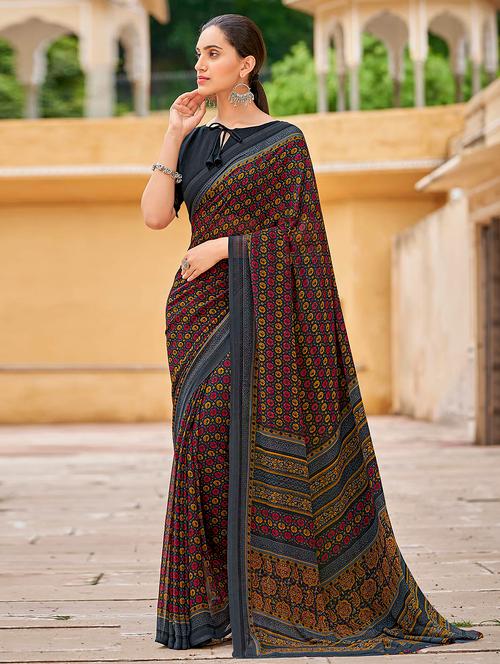 multi coloured printed saree with blouse - 18886621 - Very Small Image - 1