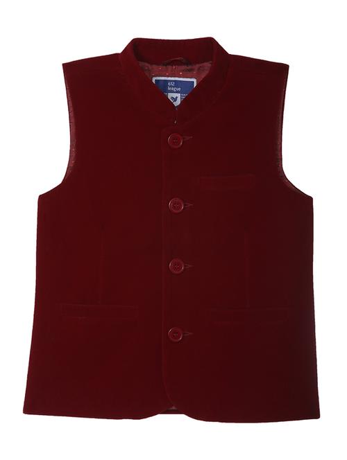 red cotton blend nehru jacket - 18886669 - Very Small Image - 1