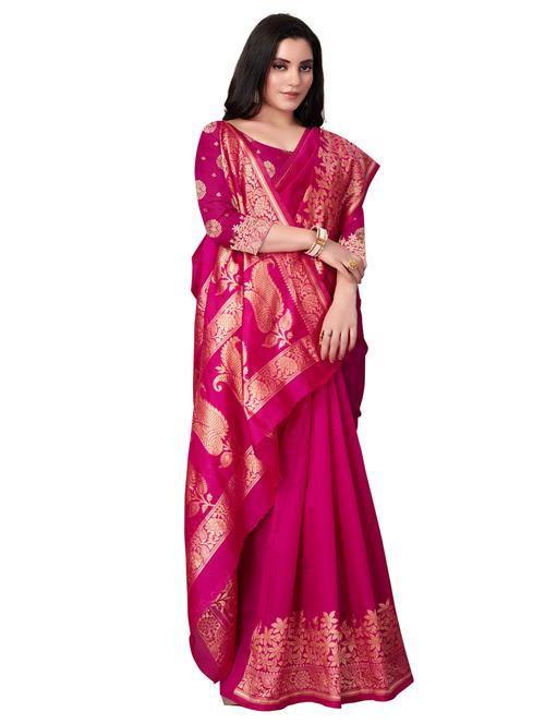 magenta silk blend banarasi saree with blouse - 18886716 - Very Small Image - 1