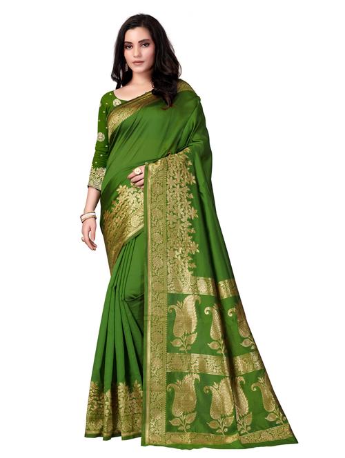 green silk blend banarasi saree with blouse - 18886717 - Very Small Image - 1