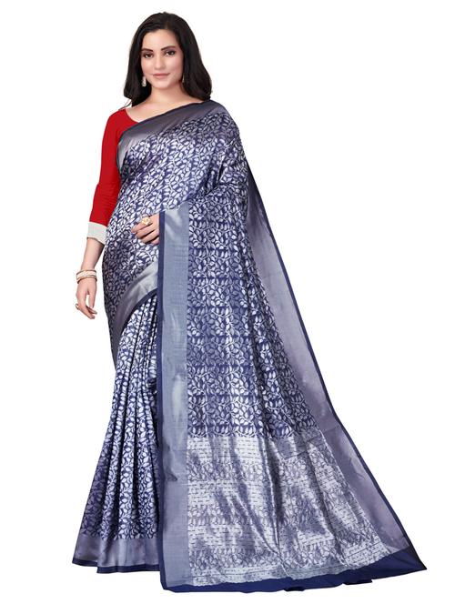 dark blue silk blend banarasi saree with blouse - 18886725 - Very Small Image - 1
