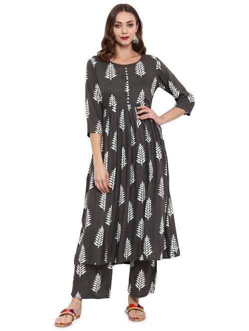 grey viscose kurta palazzo set - 18886882 - Very Small Image - 1