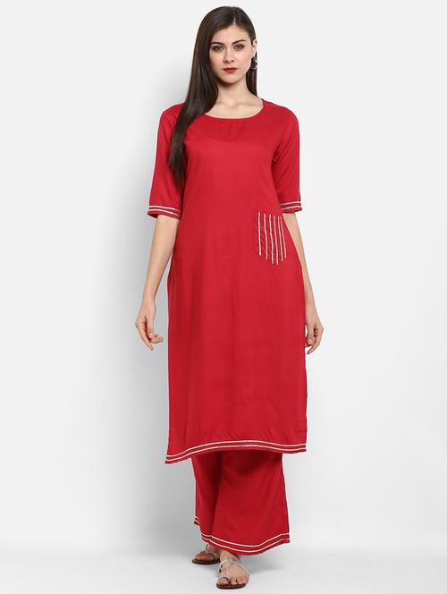 red viscose kurta palazzo set - 18886890 - Very Small Image - 1