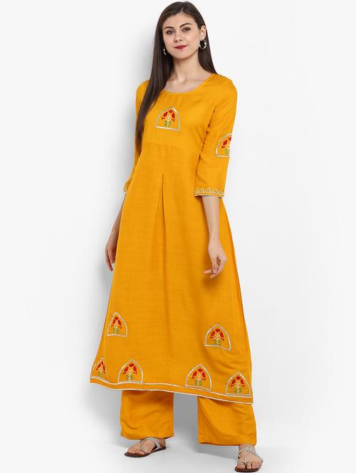 yellow rayon kurta palazzo set - 18886894 - Very Small Image - 1