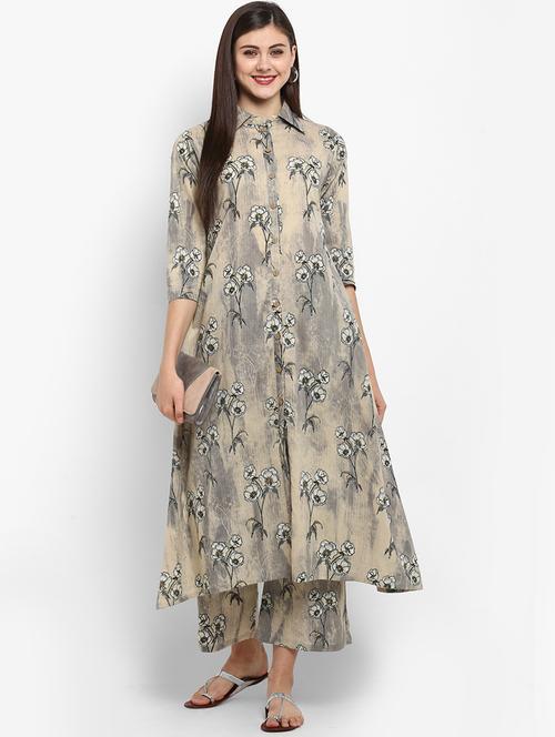 grey cotton kurta palazzo set - 18886896 - Very Small Image - 1