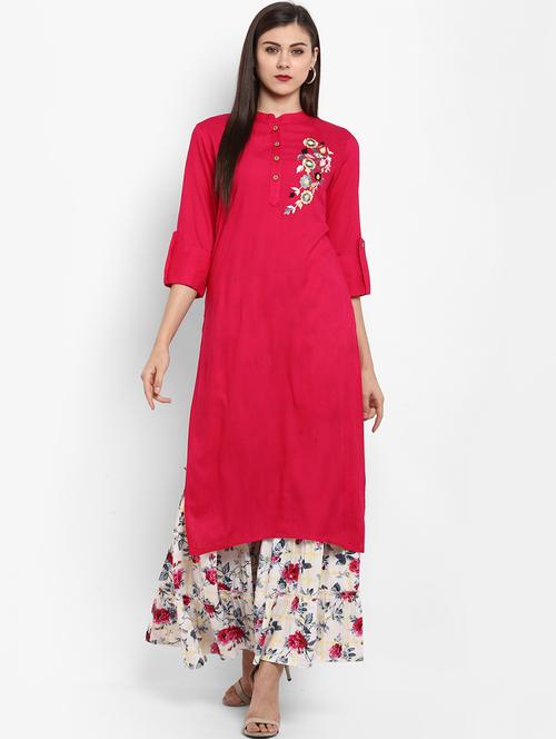 red rayon kurta palazzo set - 18886906 - Very Small Image - 1