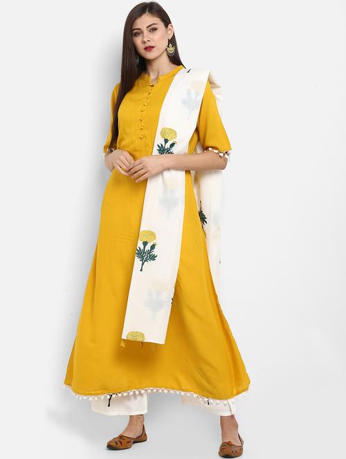 yellow kurta palazzo set with dupatta - 18886909 - Very Small Image - 1