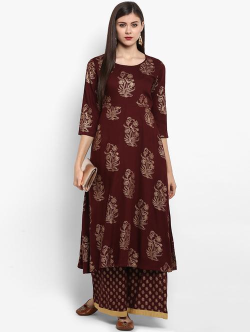 brown rayon kurta palazzo set - 18886912 - Very Small Image - 1