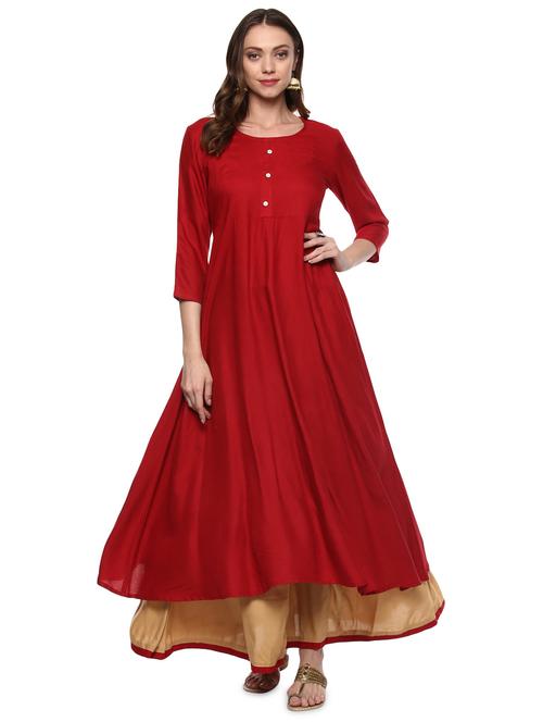 red viscose kurta palazzo set - 18886915 - Very Small Image - 1