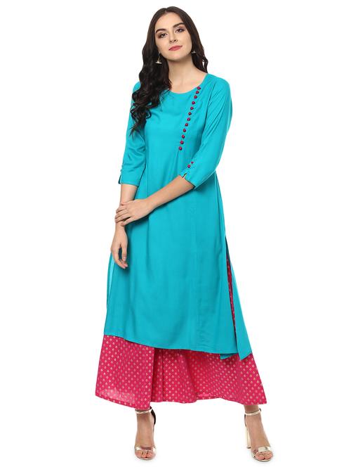 blue viscose kurta palazzo set - 18886922 - Very Small Image - 1