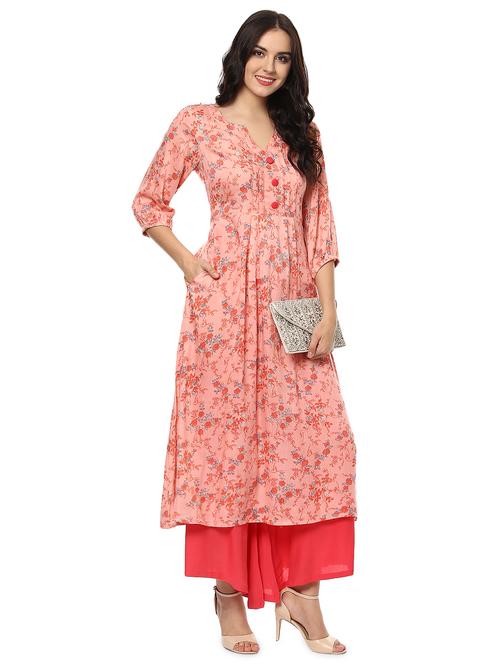 pink viscose kurta palazzo set - 18886923 - Very Small Image - 1